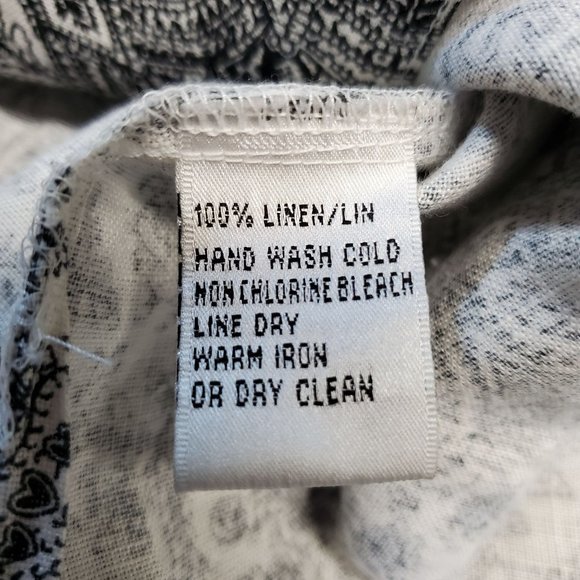 Talbots Women's 4 Black White Paisley Irish Linen Long Sleeve Button Front Top - Picture 9 of 9